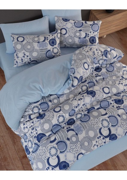 Çift Kişilik Nevresim Takımı I 220 x 240 I Mavi-Beyaz