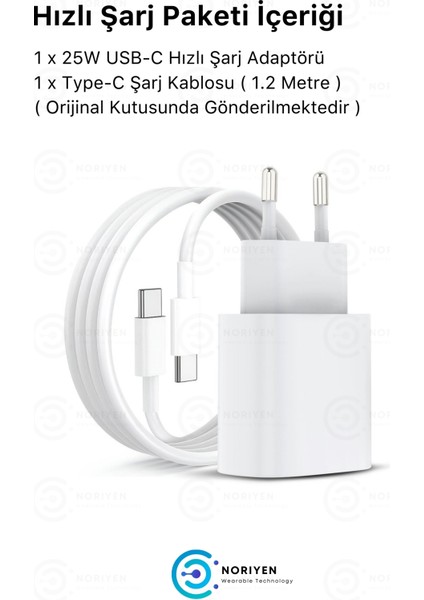 Yeni Nesil 25W Hızlı Şarj Seti Adaptor + Type C Kablosu iPhone 15 16 Samsung Realme Oppo Vb. Uyumlu Şarz Aleti Apple Cihazı Pro Plus Max