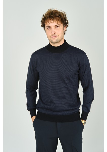 Erkek Yarım Balıkçı Yaka Triko Kazak 5223 Lacivert