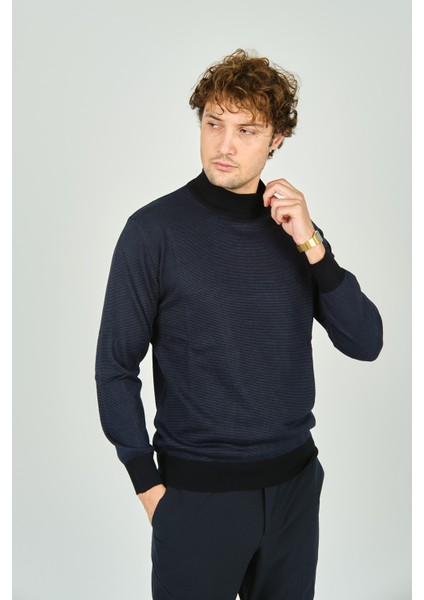 Erkek Yarım Balıkçı Yaka Triko Kazak 5223 Lacivert modelleri