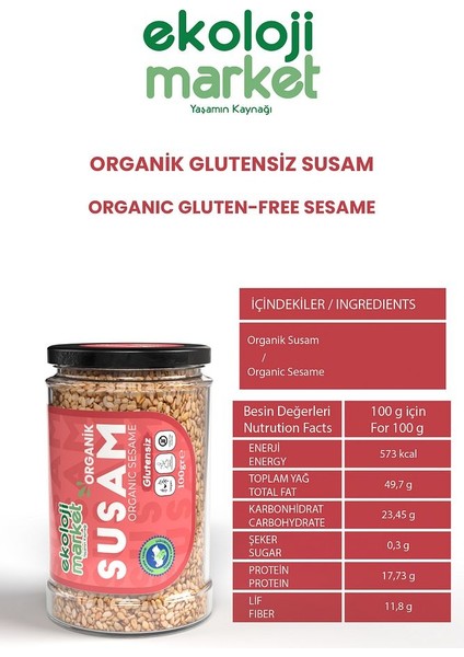 Organik Glutensiz Susam 100 gr X3 / Organic Gluten-Free Sesame 100 gr X3