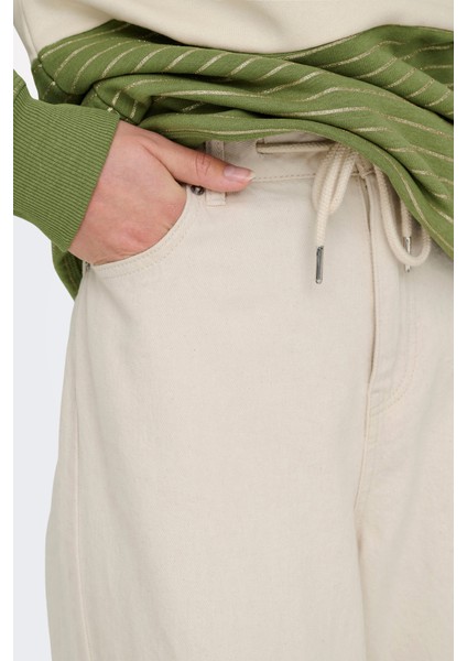 Kadın Onlsılla Geniş Paçalı Belden Bağlamalı Uzun Jean Pantolon 15328125 Ekru modelleri