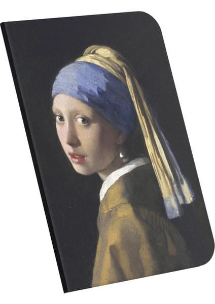 Inci Küpeli Kız, Johannes Vermeer 1665, A4 Defter 9, Çizgisiz, Toplam 64 Sayfa, Tel Dikiş, Esnek Kapak, Oval Kenar, Tuval Doku, 60 Gram, Sarı Krem Renk, 21X29,7X0,5CM