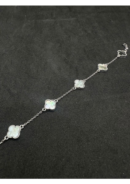 Ithal Gri Sedefli Yonca Kadın Gümüş Bileklik