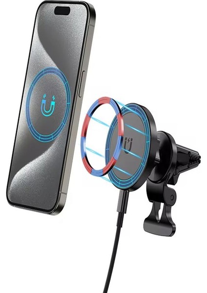 Fhd-14 360° Wireless Kablosuz 15W Şarj Mıknatıslı Havalandırma Için Araç Içi Telefon Tutucu
