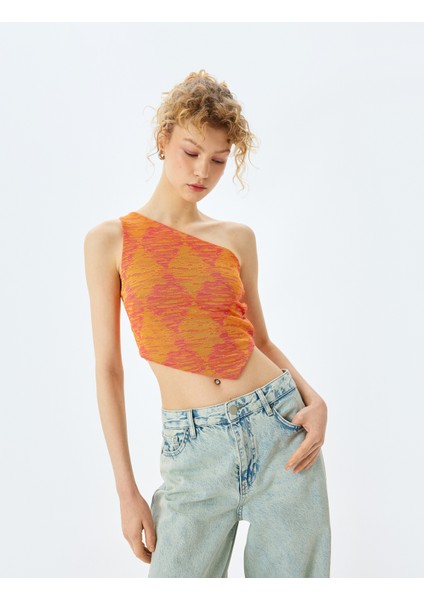 Tek Omuz Jakarlı Slim Fit Asimetrik Crop Üst