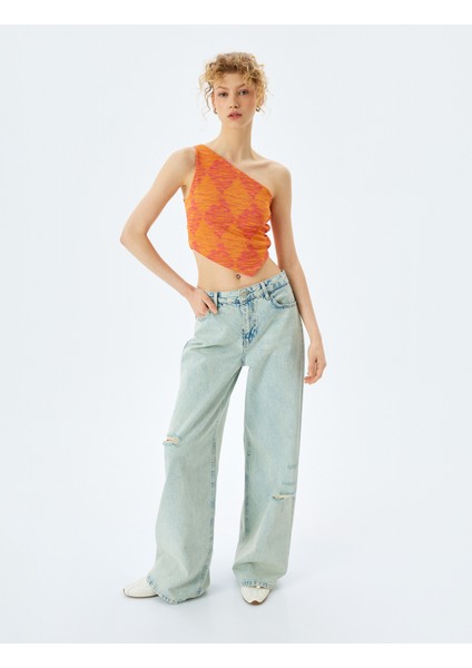 Tek Omuz Jakarlı Slim Fit Asimetrik Crop Üst fiyatları