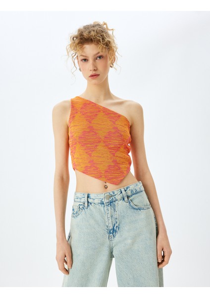 Tek Omuz Jakarlı Slim Fit Asimetrik Crop Üst modelleri