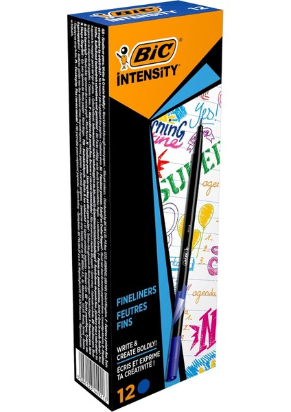 Intensity Fine Liner Ince Uçlu Mavi Keçeli Kalem 12'li Kutu, 0.4 mm Ince Kalınlıkta Uç, Su Bazlı Mürekkep