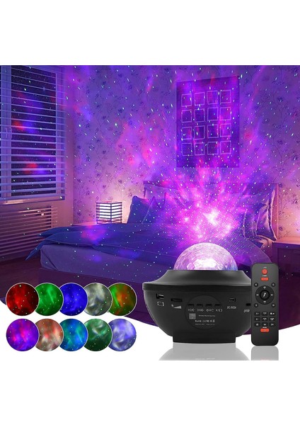 Galaksi Gökyüzü ve Yıldızları Yansıtan Gece Lambası Hoparlör Özellikli LED Rgb Işıklı Uzaktan Kumandalı 3 Farklı Aydınlık Seviyesi Telefon ile Bluetooth Bağlantı 13CM x 16CM SP17