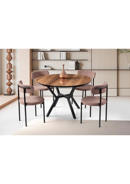 Roza Alfa Yuvarlak Highgloss Mutfak Masa Sandalye Takımı 120CM