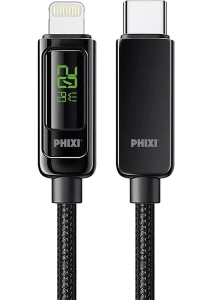 Ultimate UPD4160L 20W LCD Ekranlı Hasır Örgü ve Güçlendirilmiş Metal Başlıklı Type-C To Lightning Hızlı Şarj ve Data Kablo
