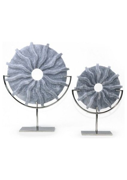 2'li Krom Metal Ayaklı Gri Mermer Dısk Obje