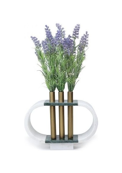 Eskitme Metal Detaylı Oval Yeşil Mermer Obje