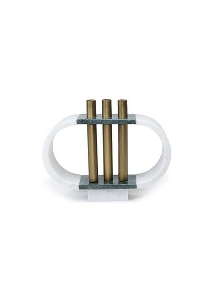 Eskitme Metal Detaylı Oval Yeşil Mermer Obje