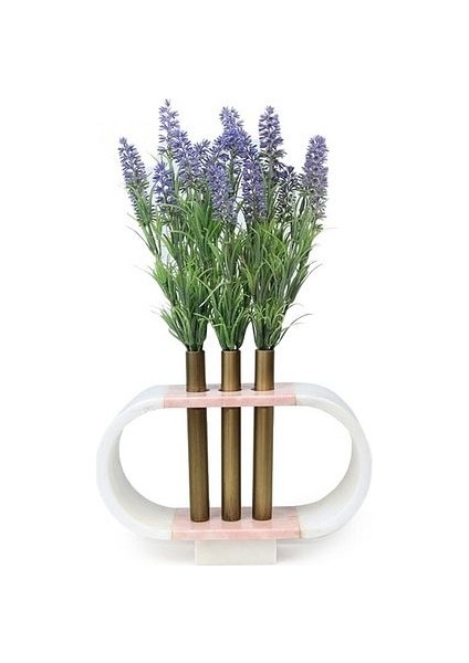 Eskitme Metal Detaylı Oval Pembe Mermer Obje