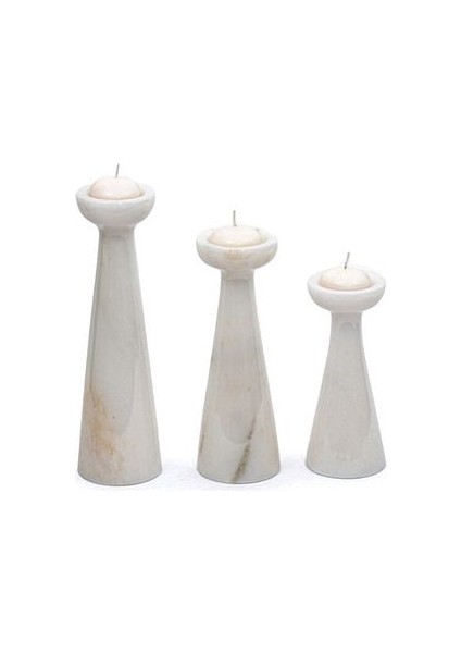 3'lü Beyaz Mermer Tealight Mumluk