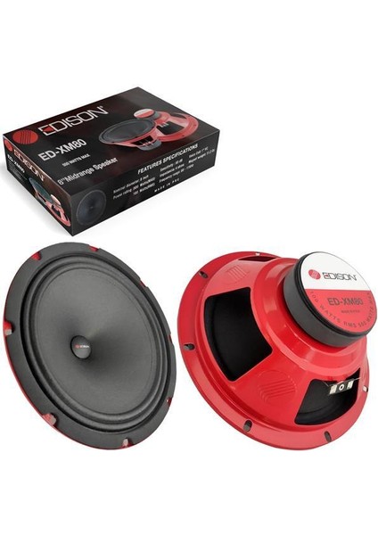 Edıson ED-XM80 Oto Midrange 20CM 500 Watt Kapaklı 2 Adet