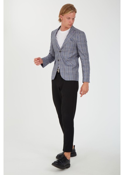 5138 Dar Kalıp Kare Desenli Bordo Erkek Blazer Ceket