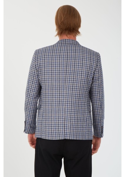 5138 Dar Kalıp Kare Desenli Bordo Erkek Blazer Ceket