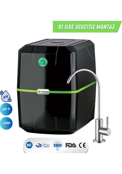 Premium Alkali ve Mineralli Pompalı Su Arıtma Cihazı - Siyah