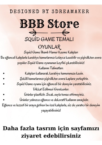 Squid Game Kurabiye ve Şekerleme Kalıbı Seti – Yıldız, Şemsiye, Üçgen, Daire Şeker Hamuru Kesme Plastiktir