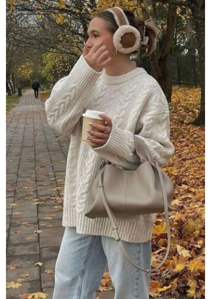 Kadın Stella Yumuşak Oversize Taş Triko Kazak