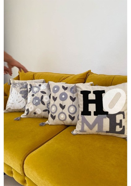 E-Bizz Home Punch Nakışlı 4 Adet Kırlent Kılıfı