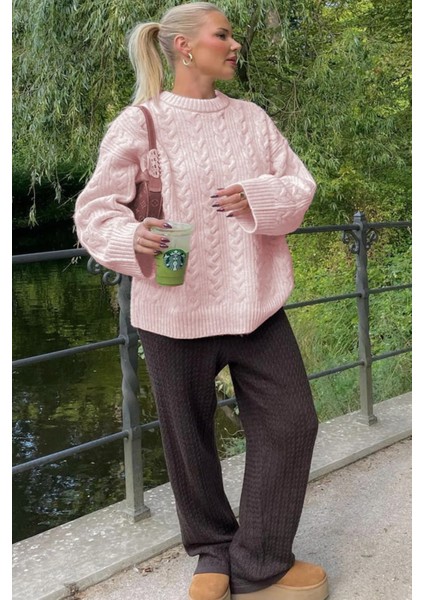 Kadın Stella Yumuşak Oversize Pembe Triko Kazak