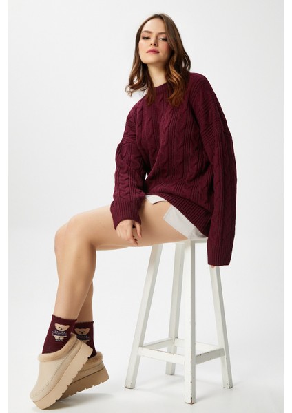 Kadın Stella Yumuşak Oversize Bordo Triko Kazak