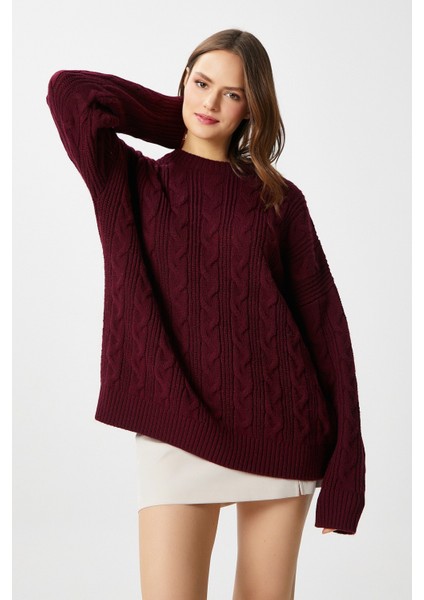 Kadın Stella Yumuşak Oversize Bordo Triko Kazak