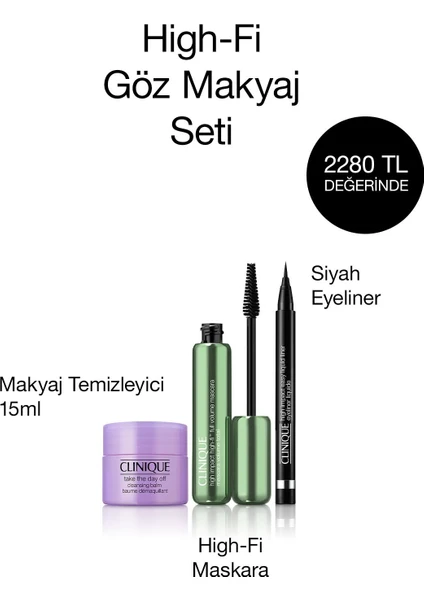 High-fi™ Göz Makyaj Seti - Siyah Maskara 10ml, Siyah Eyeliner, Balm 15ml