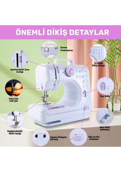 12 Fonksiyonlu Ev Tipi Profesyonel Dikiş Makinesi