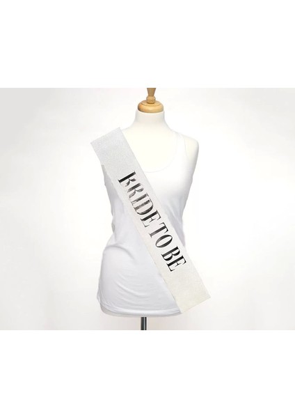 Beyaz Üzeri Gümüş Büyük Bride To Be Yazılı Simli Işıltılı Kuşak Kemer 10 cm Genişlik