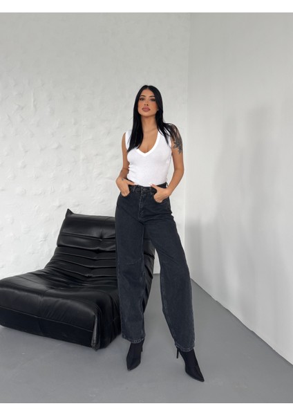 Kadın Beli Tokalı Ayarlanabilir Baggy Jeans