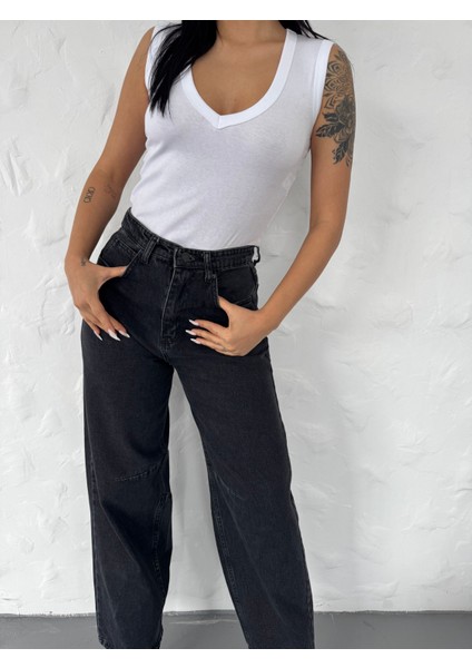 Kadın Beli Tokalı Ayarlanabilir Baggy Jeans