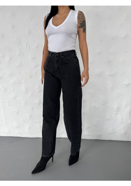Kadın Beli Tokalı Ayarlanabilir Baggy Jeans
