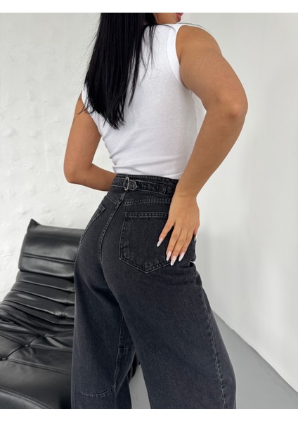 Kadın Beli Tokalı Ayarlanabilir Baggy Jeans