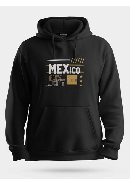 Mexico City Meksika Siyah Baskılı Unisex Kapüşonlu Sweatshirt