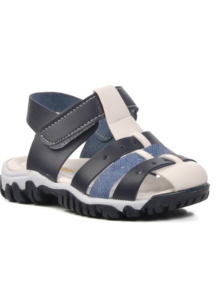 Ayakmod Lacivert-Kot-Beyaz Bebek Sandalet