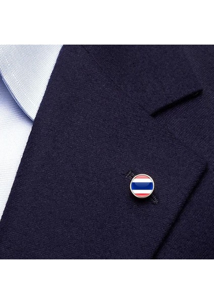 Tayland Thailand Ülke Bayrağı Paslanmaz Çelik Pin 3D Yuvarlak Camlı Rozet