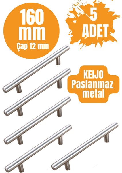 5 Adet Keijo Inox 160 mm Paslanmaz Kulp (Mobilya Dolap Kulbu Kulp Modeli)