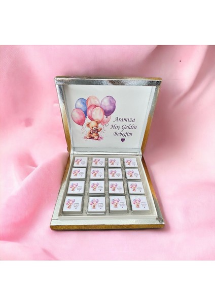 YENİ!! İsimli mor-pembe Balonlu Kız Bebek çikolatası 48li Doğum-Mevlid-Hediyelik- fırsatları