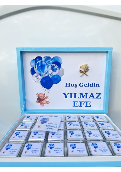 Isme Özel Balonlu (Elit Çikolata) Isimli Bebek Çikolatası 72 adet Dogum-Yaş Günü-Hediyelik Çikolata