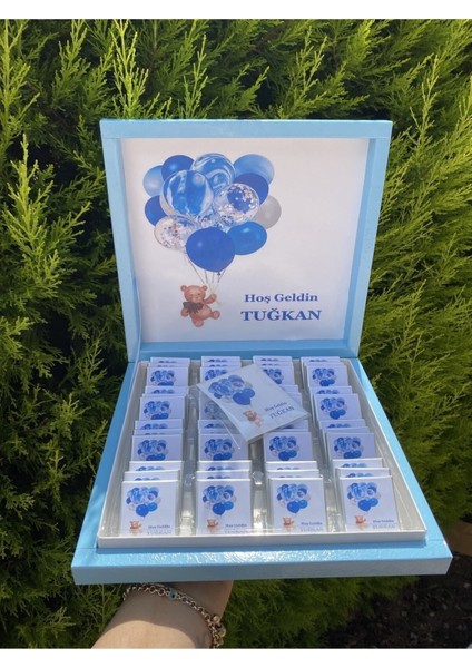 Isme Özel Balonlu (Elit Çikolata) Isimli Bebek Çikolatası 48li Dogum-Yaş Günü-Hediyelik Çikolata