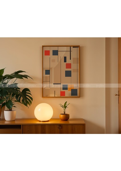 Modern Renkli Geometrik 3 Parçalı Ahşap Çerçeveli Tablo Seti - 21 x 30