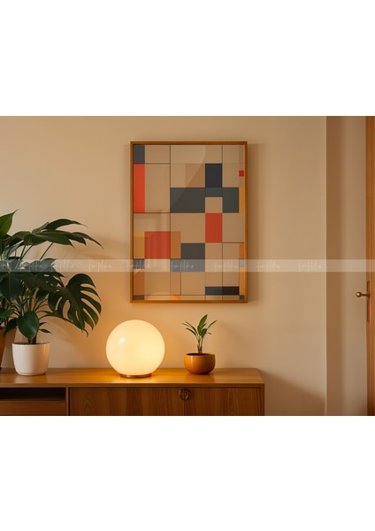 Modern Renkli Geometrik 3 Parçalı Ahşap Çerçeveli Tablo Seti - 21 x 30