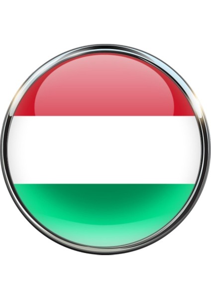 Maceristan Hungary Ülke Bayrağı Paslanmaz Çelik Iğneli 3D Yuvarlak Camlı Rozet