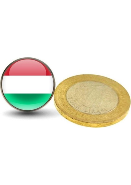 Maceristan Hungary Ülke Bayrağı Paslanmaz Çelik Iğneli 3D Yuvarlak Camlı Rozet