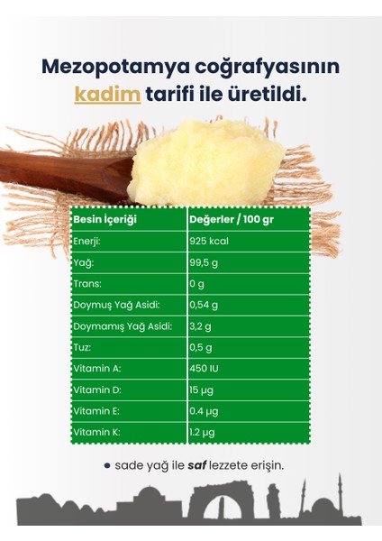 Sadeyağ (Ghee) 250 Gr. – Laktozsuz, Kazeinsiz, Ketojenik Saf Yağ Sade Yağ